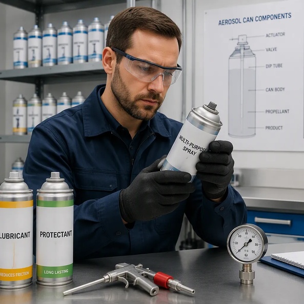 Guia de embalagem de latas de aerossol para produtos automotivos em spray
